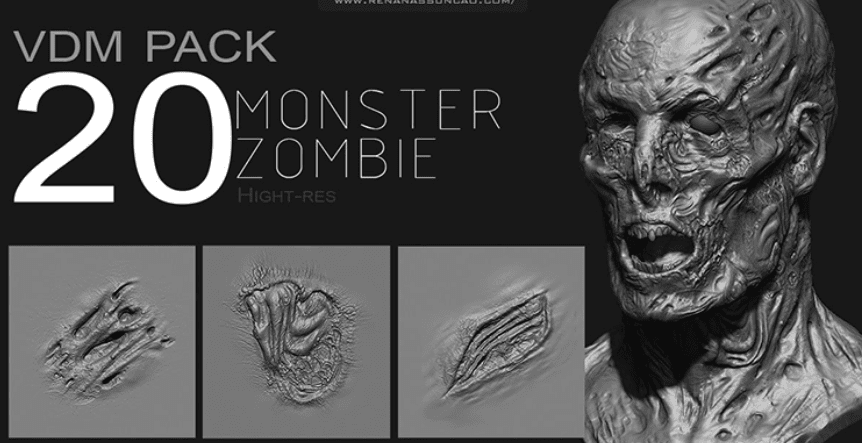 20组腐烂僵尸皮肤纹理雕刻Zbrush笔刷合集，包含腐烂僵尸皮肤纹理笔刷-素材资源网