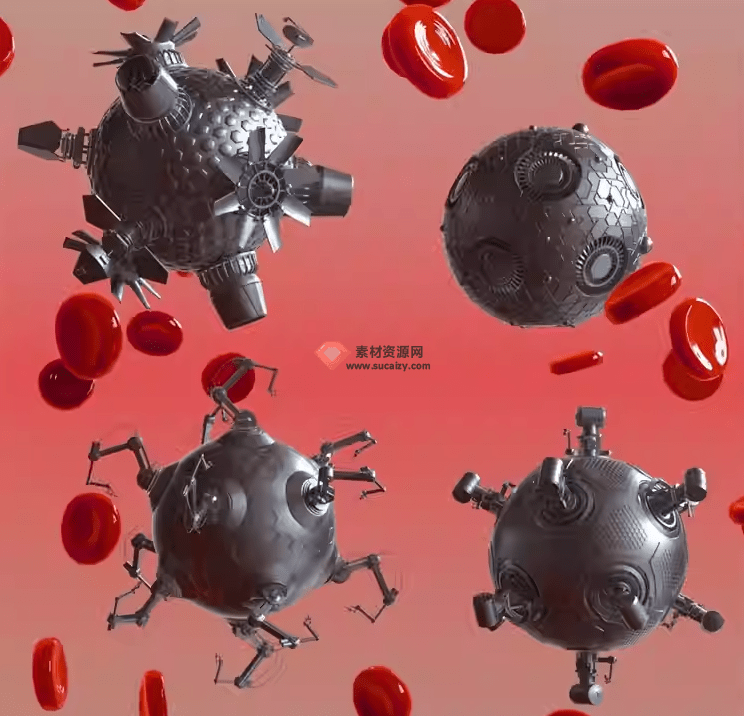 微型机器人机械科幻手臂，科幻病毒模型细菌3D小型机器人模型-素材资源网