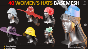 Blender女性帽子头饰3D模型，优雅女士时尚帽子模型素材，建模素材-素材资源网