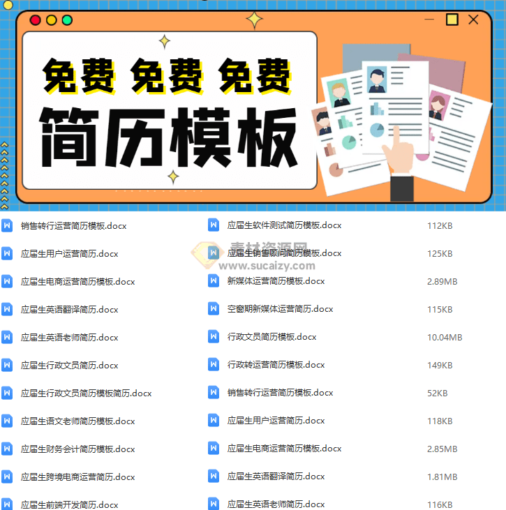 HR最喜欢的满分求职简历模版，按专业分类，Word简历求职办公模板-素材资源网