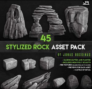 45组顶级场景搭建模型！石头岩石假山巨石3D模型，石头模型白模无贴图-素材资源网