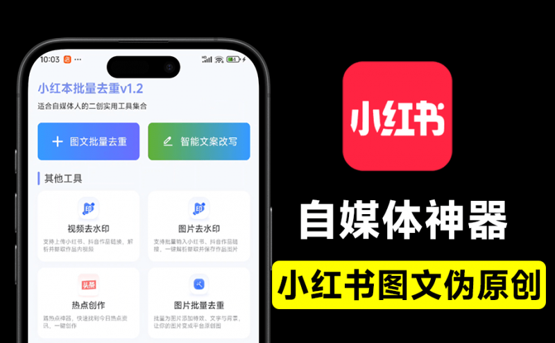 小红本图片/文案批量改写，Ai伪原创工具！ 无登录、无广告、打开即用，自媒体工具-素材资源网