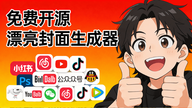 小白也可使用！免费开源的漂亮封面生成器，一键制作B站、小红书、头条等多平台视频封面，ThisCover-素材资源网