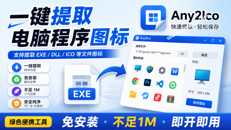 Windows宝藏应用！一键提取应用程序图标 + PNG，电脑图标抓取工具 Quick Any2Ico 汉化免安装版-素材资源网