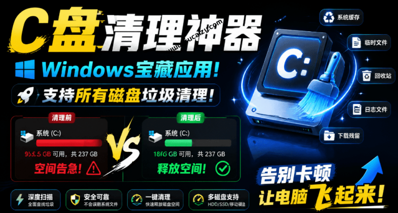 Win系统磁盘有救了！C盘垃圾清理神器，支持一键清理，小白也能轻松使用，绿色版本 Wise Disk Cleaner-素材资源网