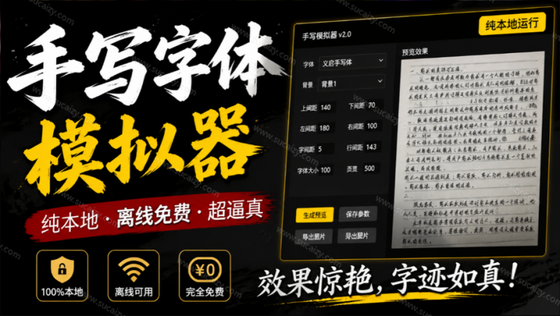 罚抄神器！罚抄10万字都不在怕了，手写字体模拟生成器，附带新整理背景图和字体，纯本地离线运行-素材资源网